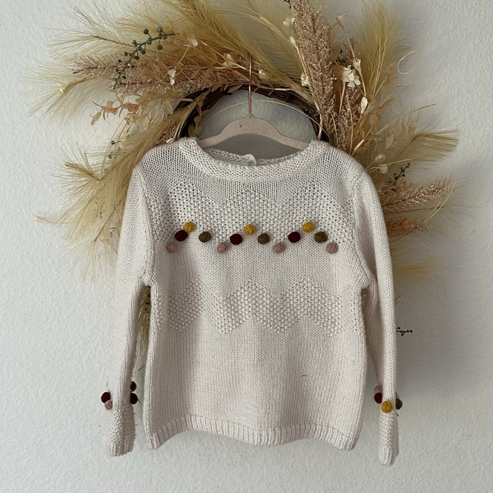 Zara 2-3 girls cream Pom Pom knit pullover sweater